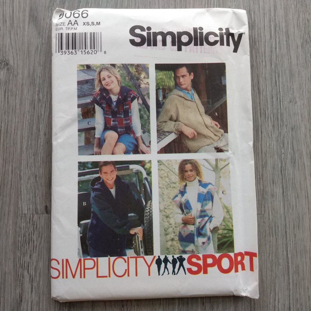 Vintage 90s Jacket Vest Sewing Pattern Size XS-M Unisex Simplicity 9066